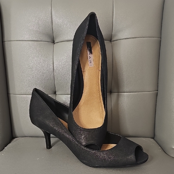Tahari Black Peep Toe Heels, 9.5 - Picture 1 of 5